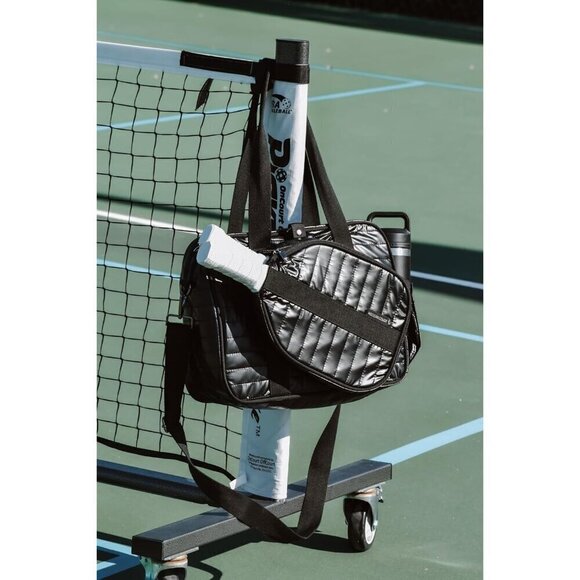 Women Black Pickle Ball Bag Detachable Paddle Case Adjustable Shoulder Strap Bag - Picture 6 of 9